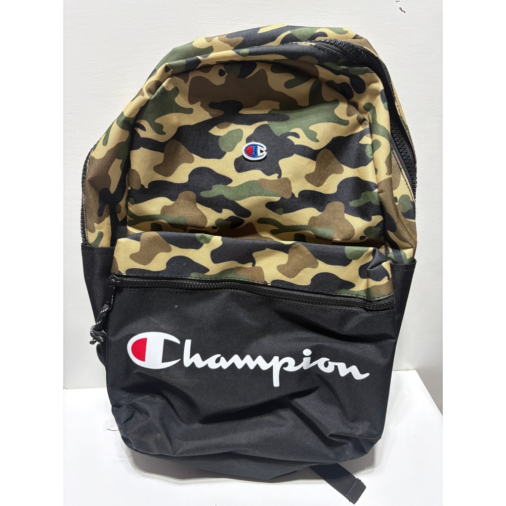 Champion Backpack Camouflage Black Script Logo Padded Straps School Travel Bag